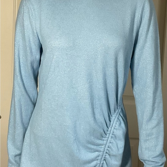 Inc International Concepts Blue Metallic Side-Ruched Knit Top Size Medium - Picture 2 of 9